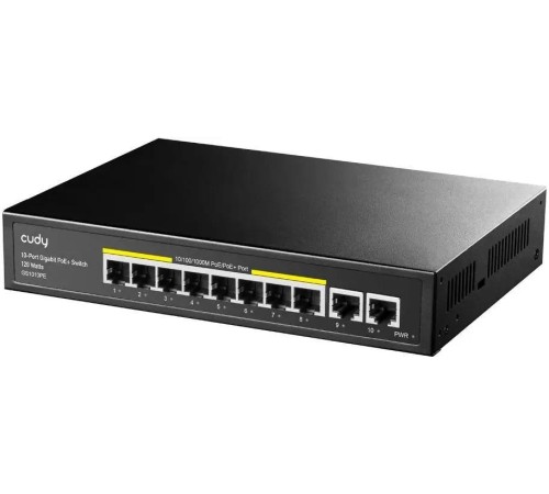 Коммутатор/ 8 RJ-45 10/100/1000M PSE ports +2 RJ45 10/100/1000 Uplink Port Unmanaged PoE+ Switch 120W, 802.3af/at standard,Alternative 1/2(+),3/6(-), Steel Case, Watchdog, 120W internal Коммутатор/ 8 RJ-45 10/100/1000M PSE ports +2 RJ45 10/100/1000 Uplink Port Unmanaged PoE+ Switch 120W, 802.3af/at standard,Alternative 1/2(+),3/6(-), Steel Case, Watchdog, 120W internal