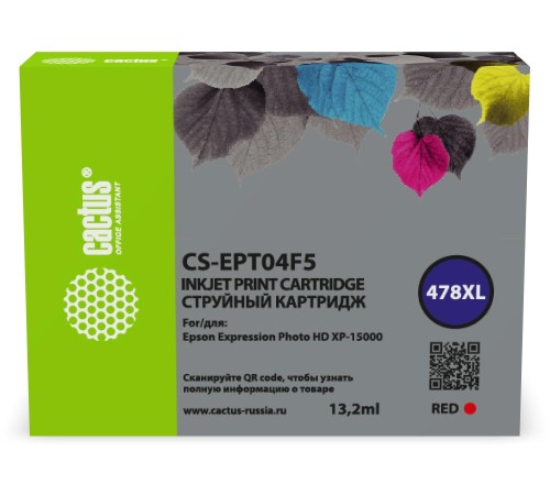 -/ Картридж струйный Cactus CS-EPT04F5 478XL красный (10.2мл) для Epson Expression Photo HD XP-15000