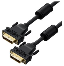 GCR Кабель PROF 1.0m DVI-D, черный, GOLD, ферритовые кольца, OD 8.5mm, 28 AWG, DVI/DVI, 25M/25M, двойной экран, GCR-54237