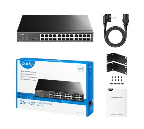 Коммутатор/ 24-Port Gigabit Switch, 24 Gigabit RJ45 Ports, IGMP Snooping, Loop Detection/Prevention, 802.1p/DSCP QoS, Switch/VLAN/Extend working mode DIP switch, Rack-mountable Steel Case, Power Saving, Plug & Play, Rack-Mount kits included