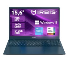 Ноутбук IRBIS Breeze 15NBC1015 15.6" CPU: N100 15.6"LCD 1920*1080 IPS , 16GB+512GB SSD, AC wifi, Front camera: 2MP, 5000mha battery, ABCD plastic Dark Blue color,TYPEC, WIN Pro