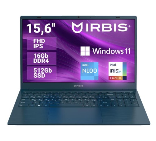 Ноутбук IRBIS Breeze 15NBC1015 15.6" CPU: N100 15.6"LCD 1920*1080 IPS , 16GB+512GB SSD, AC wifi, Front camera: 2MP, 5000mha battery, ABCD plastic Dark Blue color,TYPEC, WIN Pro