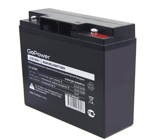 Аккумулятор свинцово-кислотный GoPower LA-12180 12V 18Ah (1/2) Аккумулятор свинцово-кислотный GoPower LA-12180 12V 18Ah (1/2)