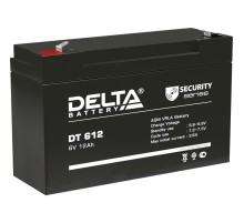 Батарея DELTA серия DT, DT 612, напряжение 6В, емкость 12Ач (разряд 20 часов),  макс. ток разряда (5 сек.) 150А, макс. ток заряда 3.6А, свинцово-кислотная типа AGM, клеммы F2, ДxШxВ 151х50х94мм., вес 1.6кг., срок службы 5 лет./ Battery DELTA series DT, DT