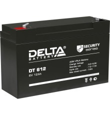 Батарея DELTA серия DT, DT 612, напряжение 6В, емкость 12Ач (разряд 20 часов),  макс. ток разряда (5 сек.) 150А, макс. ток заряда 3.6А, свинцово-кислотная типа AGM, клеммы F2, ДxШxВ 151х50х94мм., вес 1.6кг., срок службы 5 лет./ Battery DELTA series DT, DT