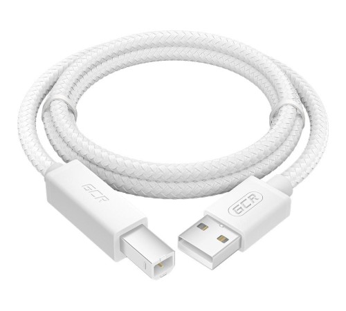 GCR Кабель Premium 1.0m USB 2.0, AM/BM, белый нейлон 28/24 AWG, экран, армированный, морозостойкий, GCR-54211