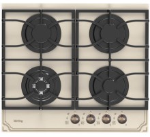 Встраиваемая варочная панель Korting/ Газовая варочная панель из закаленного стекла, ширина 60 см,  4 высокоэффективных конфорок, сверхмощная конфорка WOK, автоматический электроподжиг, газ-контроль каждой конфорки, передние металлические переключатели,