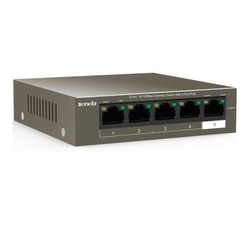 Коммутатор/ Tenda TEF1105P-4-38W 5-Port 10/100Mbps Desktop Switch with 4-Port PoE
