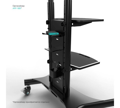 ONKRON мобильная стойка для двух ТВ 40"-65", макс 105.9кг, чёрная TS1881DV ONKRON мобильная стойка для двух ТВ 40"-65", макс 105.9кг, чёрная TS1881DV