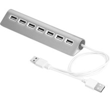 Greenconnect USB 2.0 Разветвитель GCR-UH227S на 7 портов  0,5m+доп питание , silver