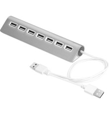 Greenconnect USB 2.0 Разветвитель GCR-UH227S на 7 портов  0,5m+доп питание , silver