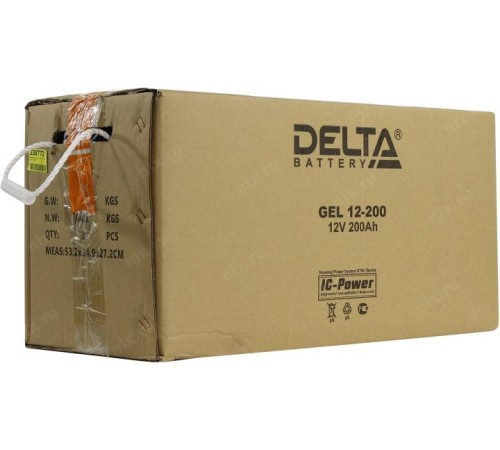 Батарея DELTA серия GEL, GEL 12-200, напряжение 12В, емкость 200Ач (разряд 10 часов),  макс. ток разряда (5 сек.) 1000А, макс. ток заряда 40А, свинцово-кислотная типа AGM+GEL, клеммы под болт М8, ДxШxВ 522х239х217мм., вес 64.7кг., LCD, срок службы 10-12 л
