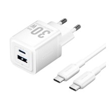 Набор для зарядки Vention з/у GaN 30W 2 порта USB (C + A) и кабель USB-C 3А Белый, шт.