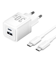 Набор для зарядки Vention з/у GaN 30W 2 порта USB (C + A) и кабель USB-C 3А Белый, шт.