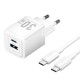 Набор для зарядки Vention з/у GaN 30W 2 порта USB (C + A) и кабель USB-C 3А Белый, шт.