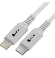 GCR Кабель PREMIUM 1.0m TypeC/Lightning MFI POWER DELIVERY 18 W, быстрая зарядка, белый силикон, AL case белый, белый ПВХ, GCR-53533