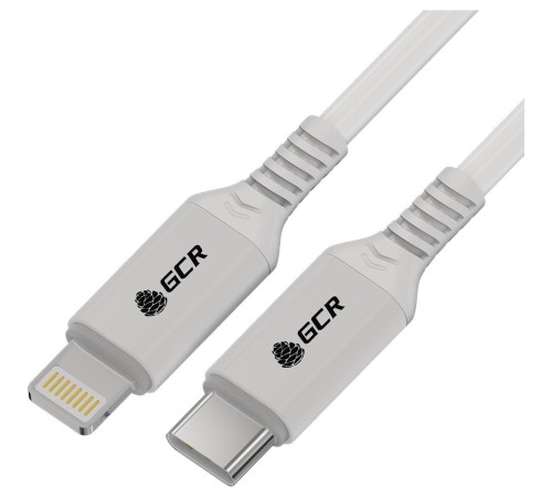 GCR Кабель PREMIUM 1.0m TypeC/Lightning MFI POWER DELIVERY 18 W, быстрая зарядка, белый силикон, AL case белый, белый ПВХ, GCR-53533