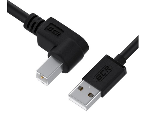 GCR Кабель 1.5m USB 2.0, AM/BM угловой, черный, 28/28 AWG, экран, армированный, GCR-52916