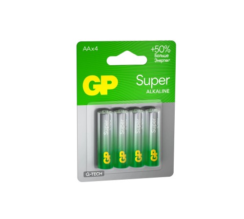 Батарейка АА Алкалиновые батарейки GP Super Alkaline G-Tech 15А, АА, 4 шт. на блистере (4 шт.)