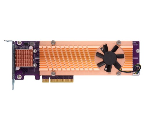 Плата расширения/ QNAP QM2-4P-384 Quad M.2 PCIe NVMe SSD expansion card; supports up to four M.2 2280 formfactor M.2 PCIe (Gen3 x4) SSDs; PCIe Gen3 x8 host interface; Low-profile bracket pre-loaded, Low-profile flat and Full-height are bundled