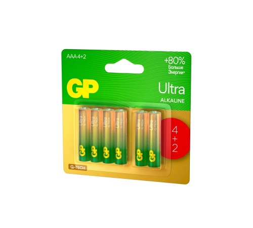 Батарейка Алкалиновые батарейки GP Ultra Alkaline G-Tech 24А AАA - 4+2 шт. на промо-блистере