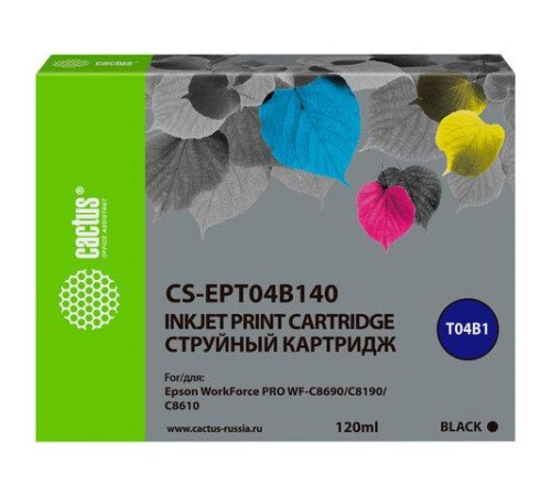 -/ Картридж струйный Cactus CS-EPT04B140 T04B1 черный (120мл) для Epson WorkForce Pro WF-C8190, WF-C869