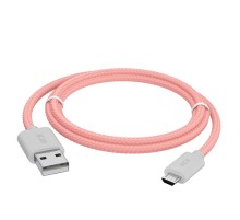 GCR Кабель 3A 1.5m MicroUSB, быстрая зарядка, розовый нейлон, GCR-51703