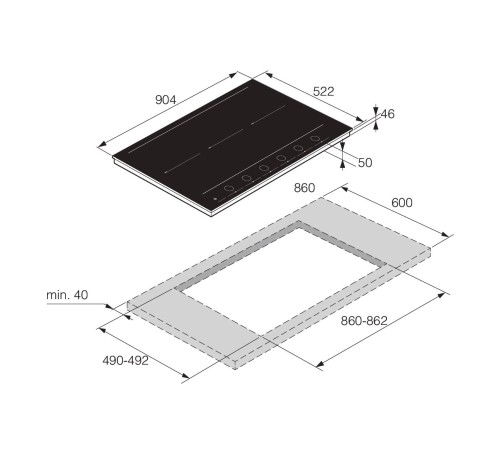 Варочная панель ASKO/ Арт. 737824 ; Встраиваемая варочная панель, дизайн PREMIUM, индукция, 6 зон для приготовления, Bridge, WI-FI, 47х90.4х52.2 см, черный