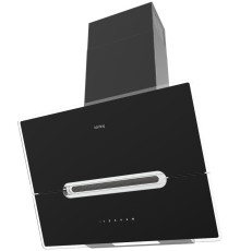 Вытяжка/ Наклонная, Ширина 60 см, электронное сенсорное управление Touch, 5 режимов, 950 м3/ч., таймер, 2 алюминиевых жировых фильтра, пульт ДУ, LED освещение,   черное стекло + нерж сталь