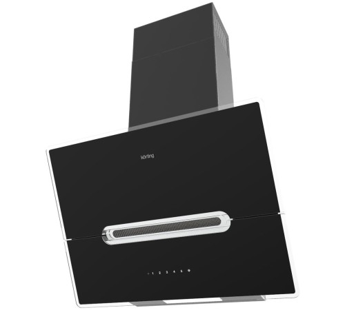 Вытяжка/ Наклонная, Ширина 60 см, электронное сенсорное управление Touch, 5 режимов, 950 м3/ч., таймер, 2 алюминиевых жировых фильтра, пульт ДУ, LED освещение,   черное стекло + нерж сталь