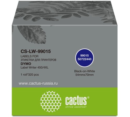 -/ Этикетки Cactus CS-LW-99015 сег.:70x54мм черный белый 320шт/рул Dymo Label Writer 450/4XL