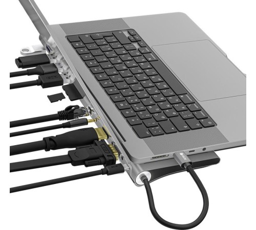 GCR Док-станция 11 в 1 Multiport Aluminum Type C 3.1 на USB 3.0 + 3 x USB 2.0 + Type C PD + HDMI 2.0 + VGA + SD/MicroSD + audio 3.5mm jack, GCR-54220