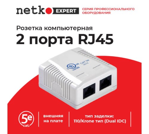 Розетка компьютерная Netko JE342RCE-USD/WH (54400)