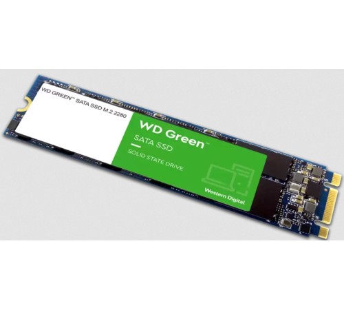 Твердотельный накопитель WD SSD Green, 480GB, M.2(22x80mm), SATA3, 3D TLC, R/W 545/н.д., IOPs н.д./н.д., TBW н.д., DWPD н.д. (WDS480G2G0B) (id 19850)