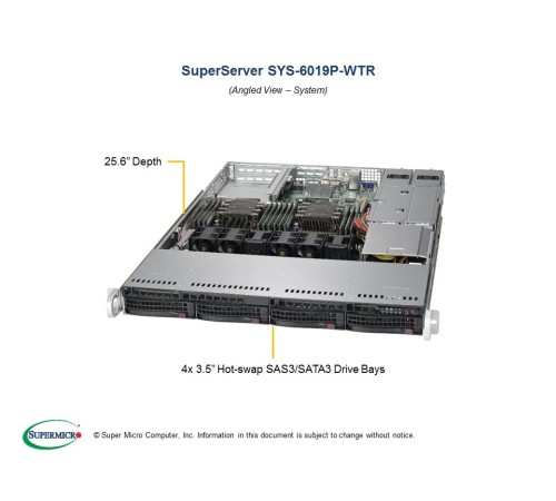 Серверная платформа Supermicro SuperServer 1U 6019P-WTR noCPU(2)2nd Gen Xeon Scalable/TDP 70-165W/ no DIMM(12)/ SATARAID HDD(4)LFF/ 2xGbE/ 2xFH, 1xLP, M2/ 2x750W (id 31305)