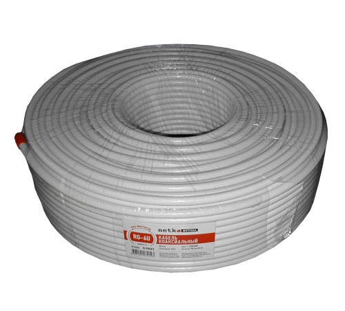 Кабель коаксиальный RG-6U 75 Ом (CCS оплетка 48 нитей AL) белый (100м) Netko Optima CXC-3328.3X.0B (51991)