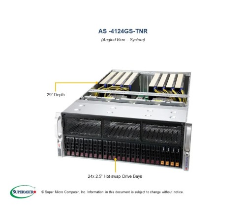 Шасси серверное Supermicro A+ 4U Server 4124GS-TNR noCPU(2)7003/7002 EPYC/TDP 280W/no DIMM(32)/SATARAID HDD(35)SFF+HDD(2)SFF NVMe(4)SFF/2x1Gbe/ support up to 8 double/ width GPU (id 31337)