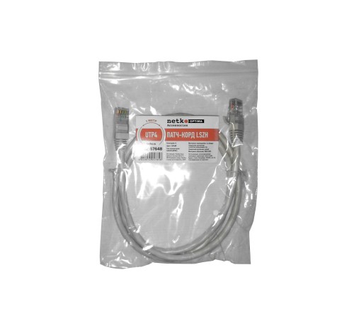 Патч-корд UTP4 rj45-rj45 cat.6 1.0м BC LSZH серый литой коннектор Netko Optima N.BC.UTP.6-1.0m-2-lszh (67648)