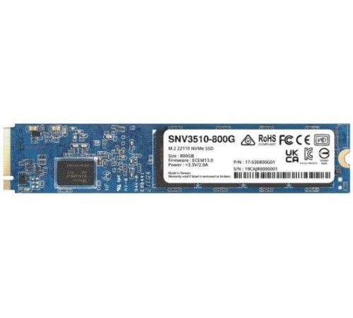 Synology SNV3510-800G SSD M.2 NVMe, 800Gb, NVMe PCIe 3.0 x4, M.2 22110, R3100/W1000 MB/s, IOPS 400K/70K, MTBF 1,8M (id 29018)