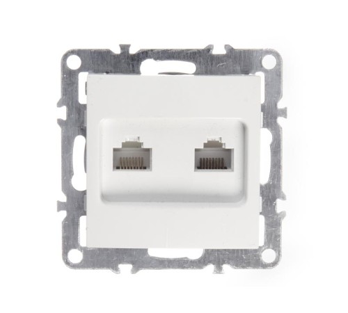 Компьютерная розетка двойная RJ45+ RJ45 в рамку cat.5e неэкранированная пластик IP20 (в 2-3-4 постовых рамках порты расположены вертикально) цвет белый Netko Optima Electric 55700 (68213)