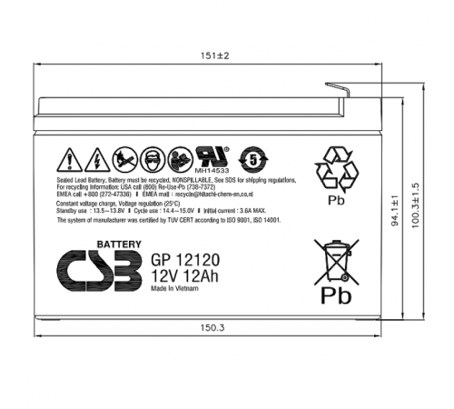 Батарея CSB GP12120 F2