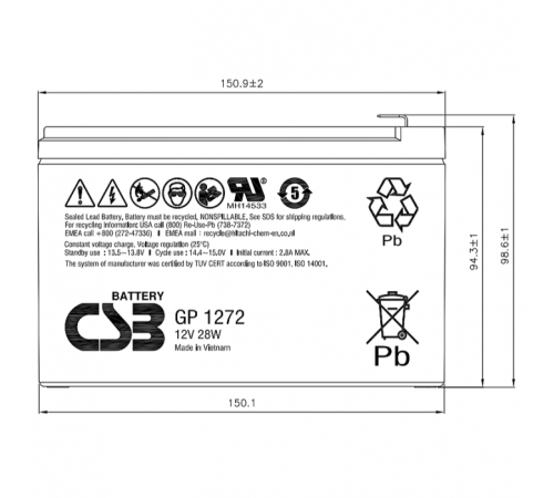 Батарея CSB GP1272 F2 (12V28W)
