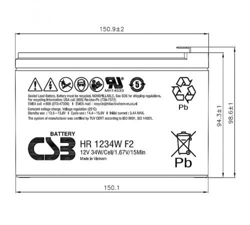 Батарея CSB HR1234W F2