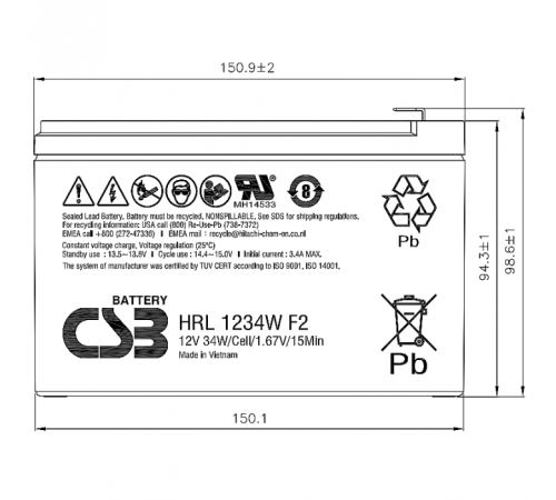 Батарея CSB HRL1234W F2 FR